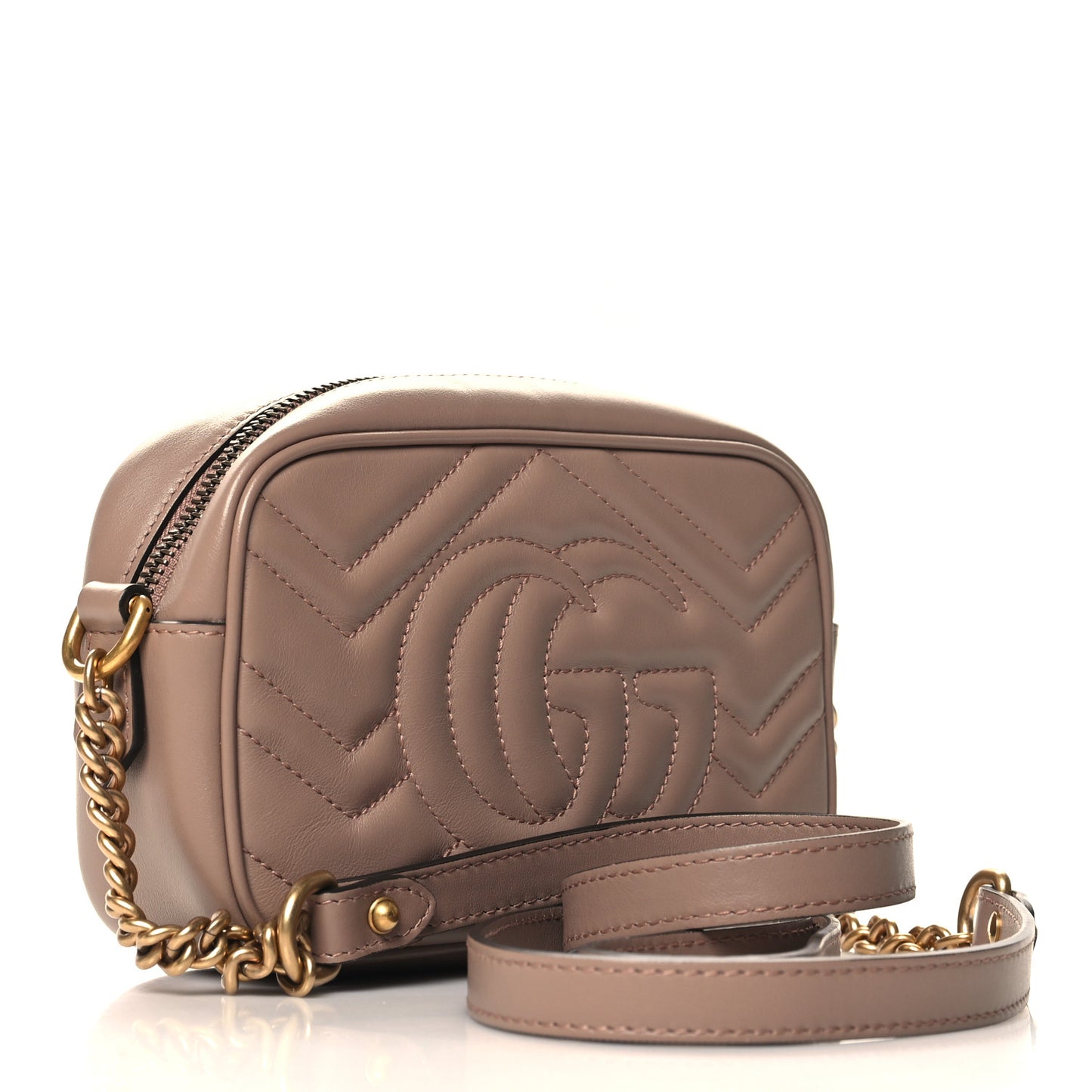 Calfskin Matelasse Mini GG Marmont Chain Shoulder Bag Nude