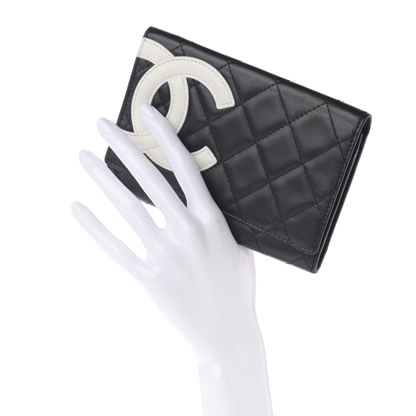 Calfskin Quilted Cambon Flap Wallet Black White