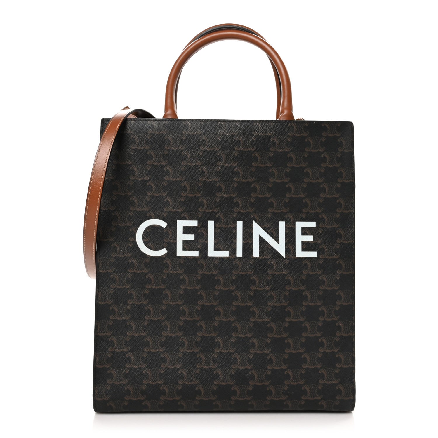 Celine Triomphe Canvas Calfskin Small Vertical Cabas Tan 1 of 10