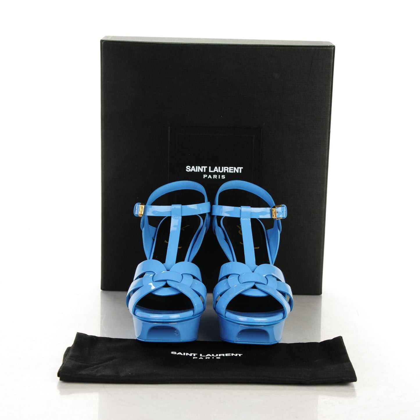 Vitello Vernice Soft Tribute 75 Platform Sandals 35.5 Blue Clair
