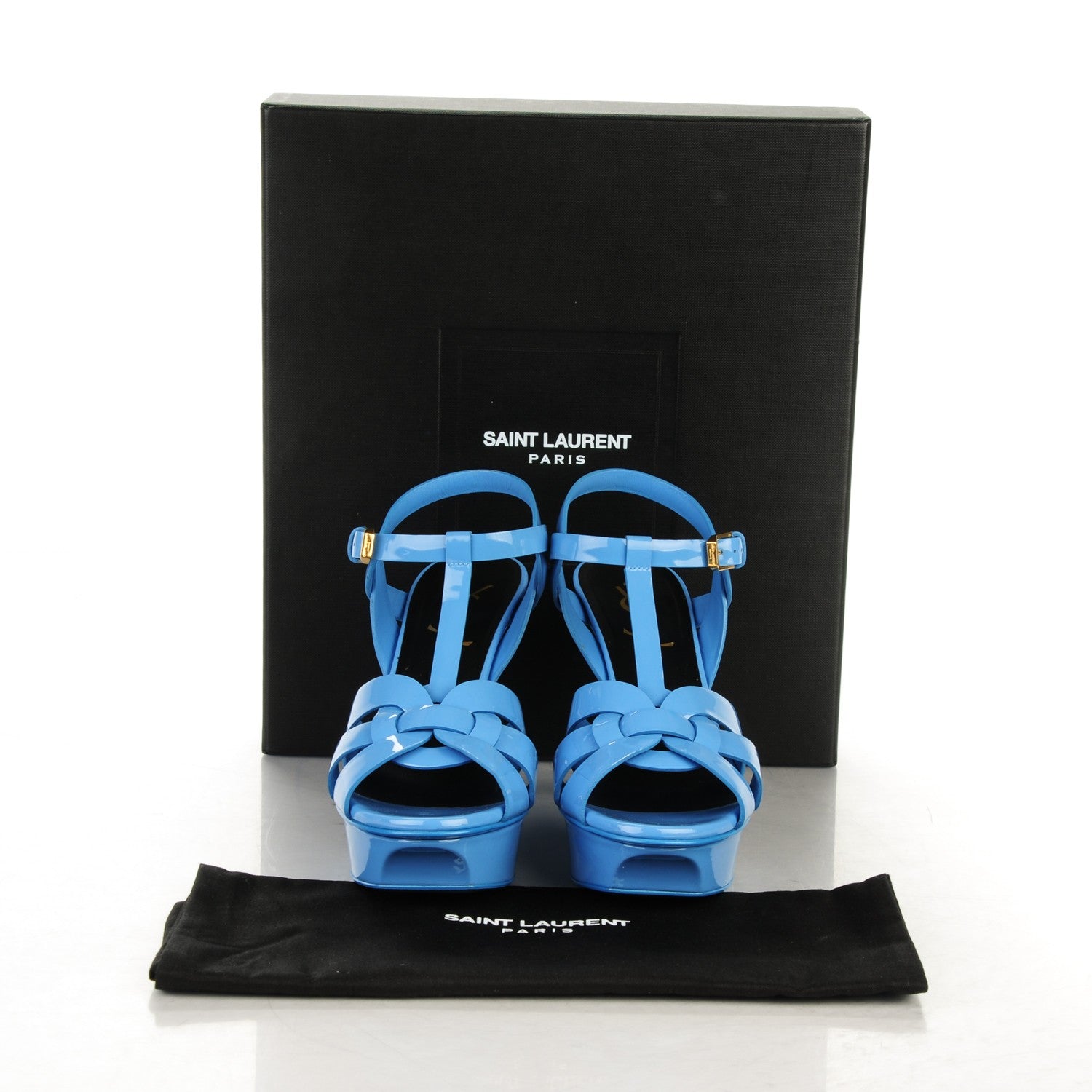 Saint Laurent Vitello Vernice Soft Tribute 75 Platform Sandals 35.5 Blue Clair 8 of 8