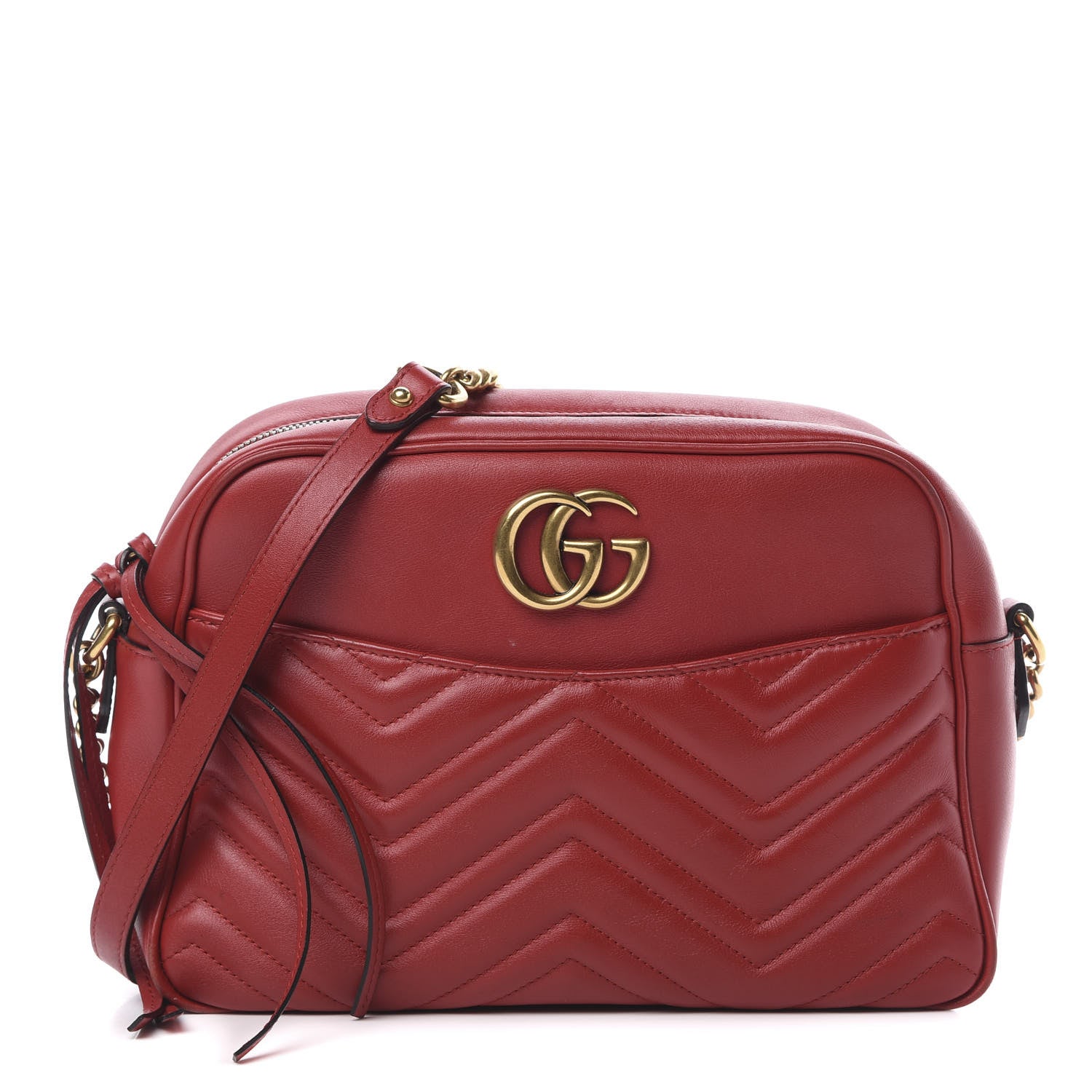 Gucci Calfskin Matelasse Medium GG Marmont Chain Shoulder Bag Hibiscus Red 1 of 19