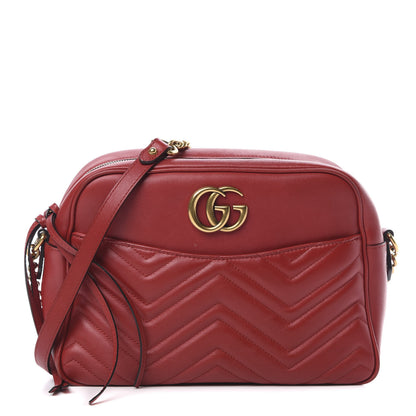 Gucci Calfskin Matelasse Medium GG Marmont Chain Shoulder Bag Hibiscus Red 1 of 19