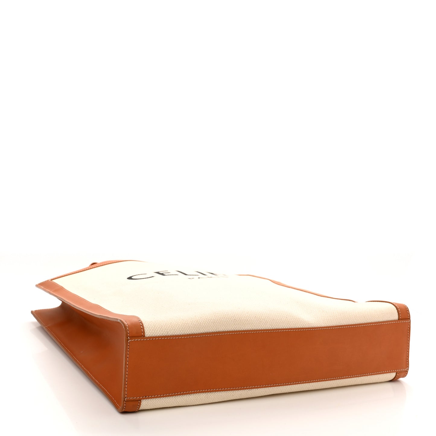Canvas Calfskin Logo Print Vertical Cabas Natural Tan