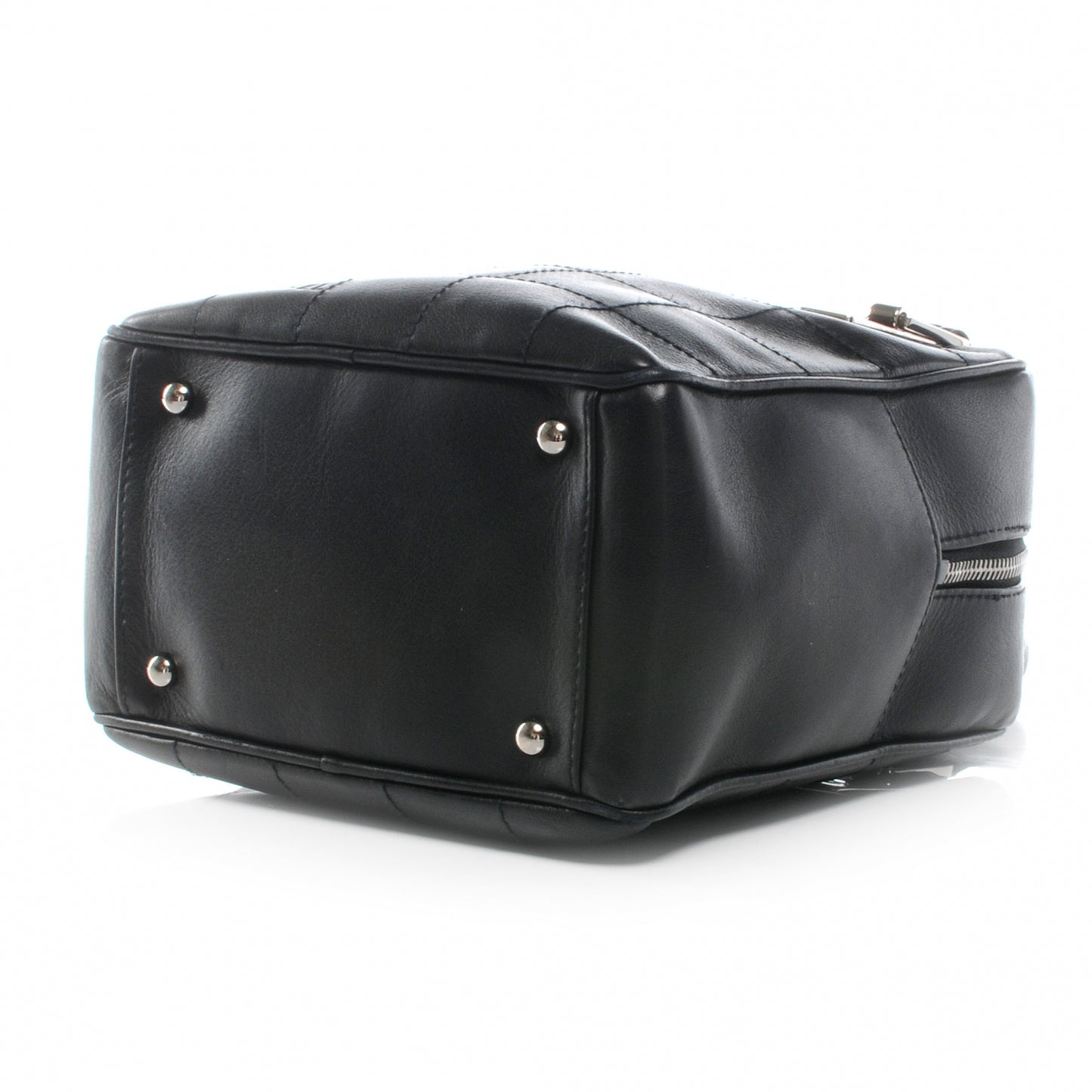 Leather Square Stitched Small Handbag Black