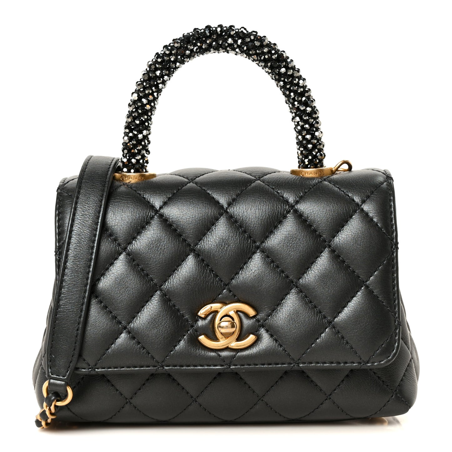 Calfskin Strass Quilted Extra Mini Coco Handle Flap Dark Grey