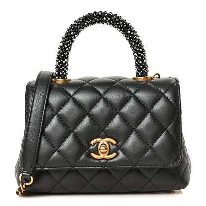 Chanel Calfskin Strass Quilted Extra Mini Coco Handle Flap Dark Grey 1 of 12