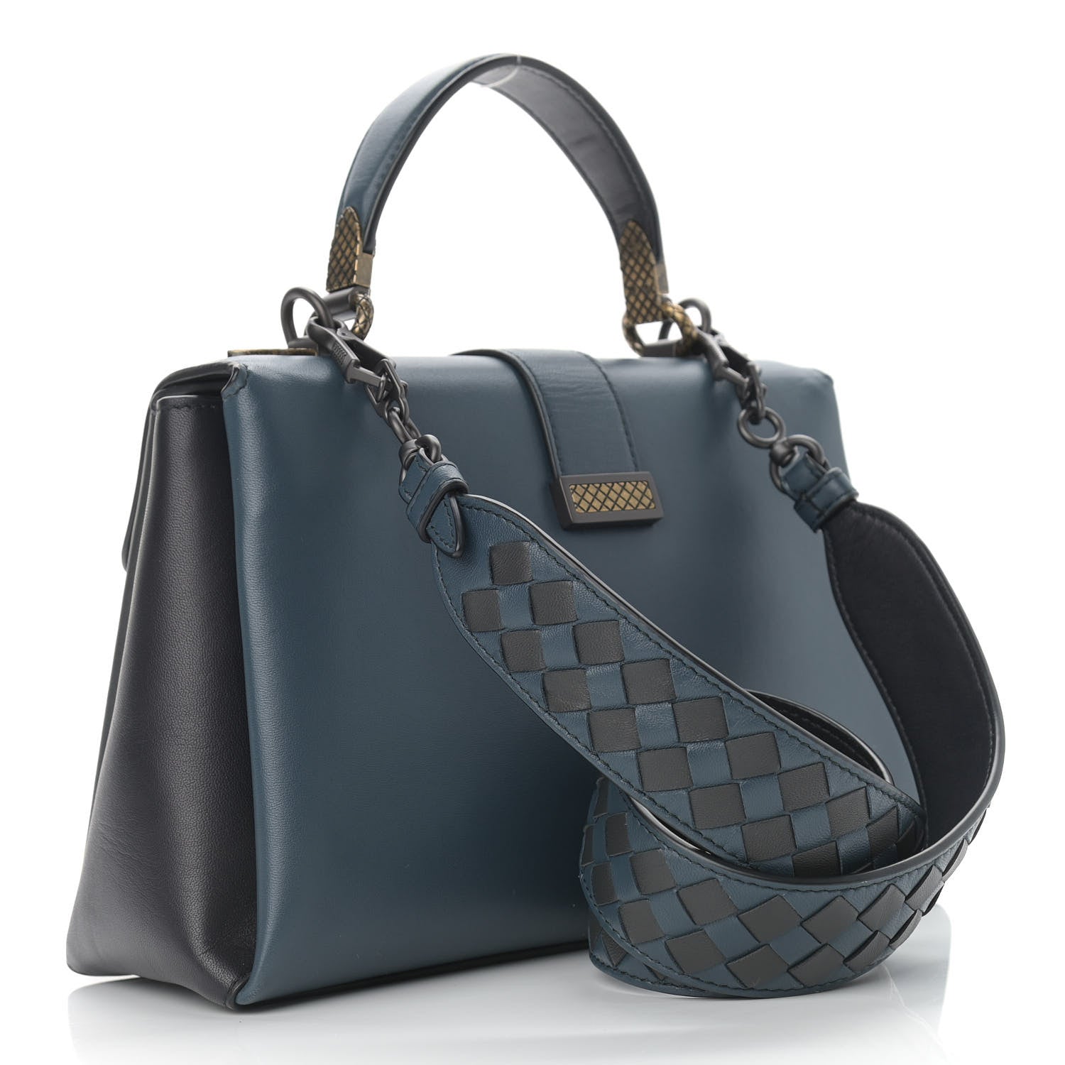 Bottega Veneta Nappa Small Bicolor Piazza Bag Ferro Gray Denim 3 of 12