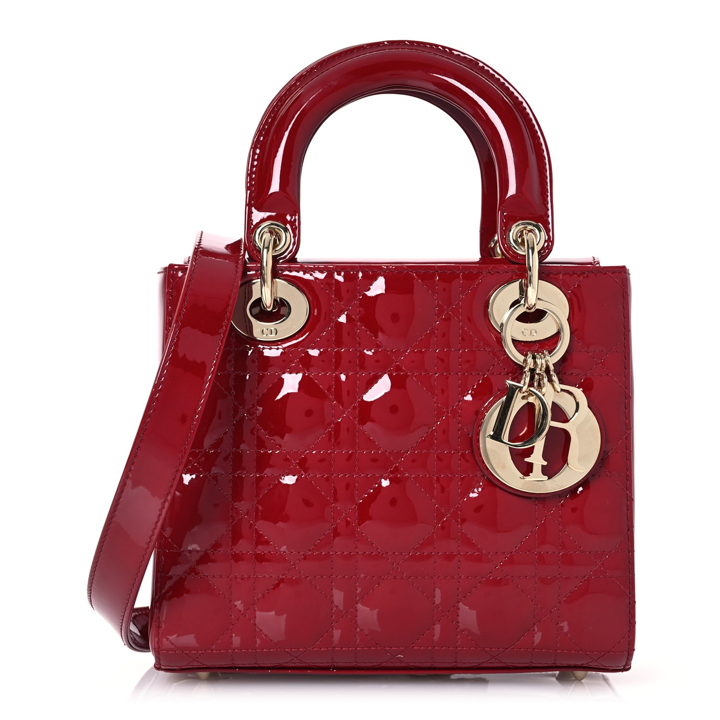 Patent Cannage Small Lady Dior Cherry Red