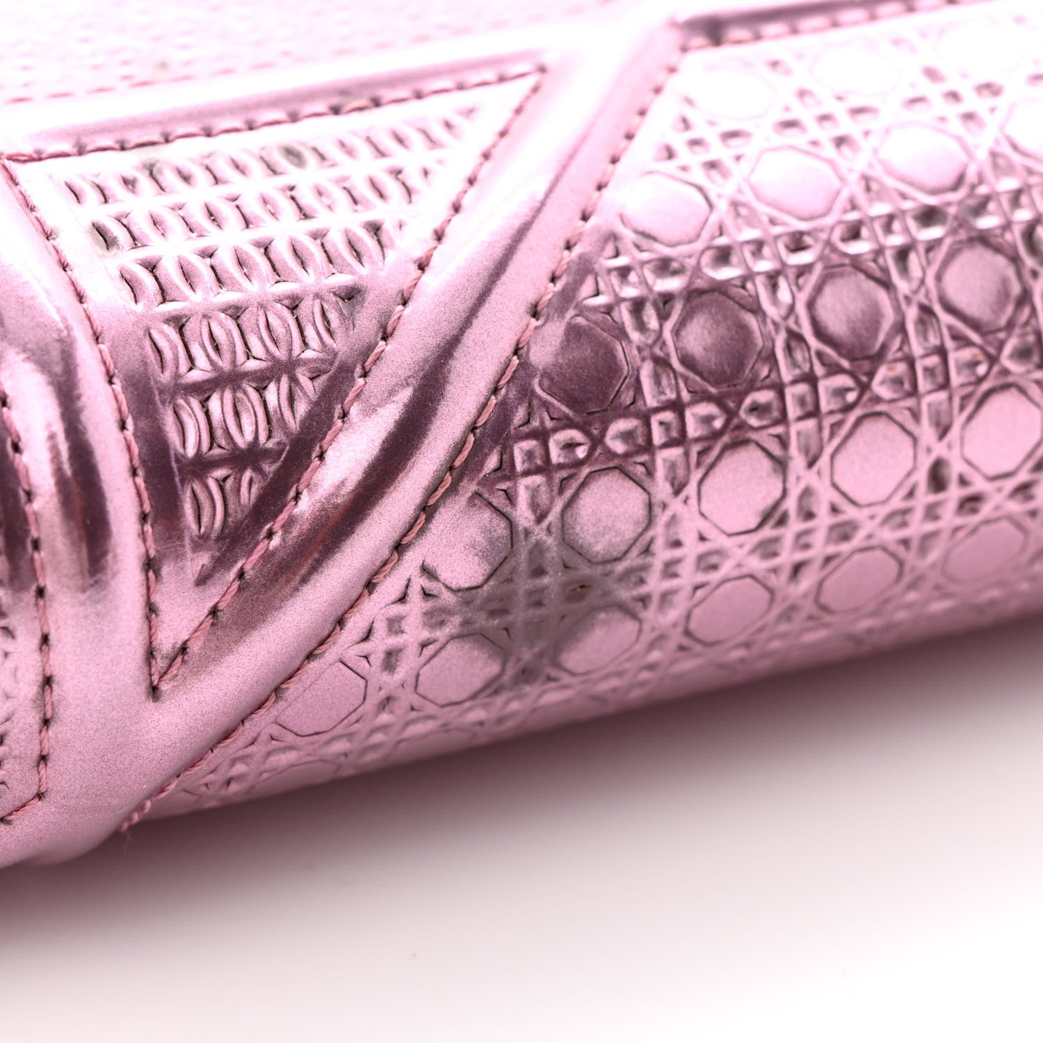 Christian Dior Metallic Patent Micro-Cannage Diorama Wallet on Chain Pouch Pink 15 of 20