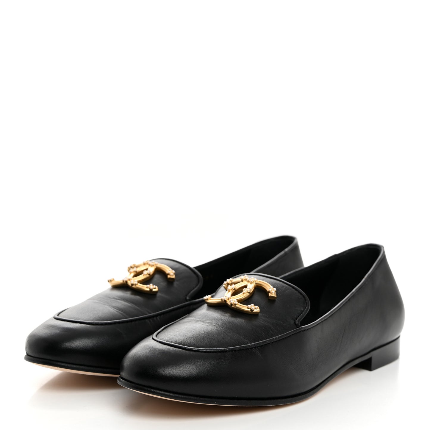 Lambskin Pearl CC Loafers 38 Black