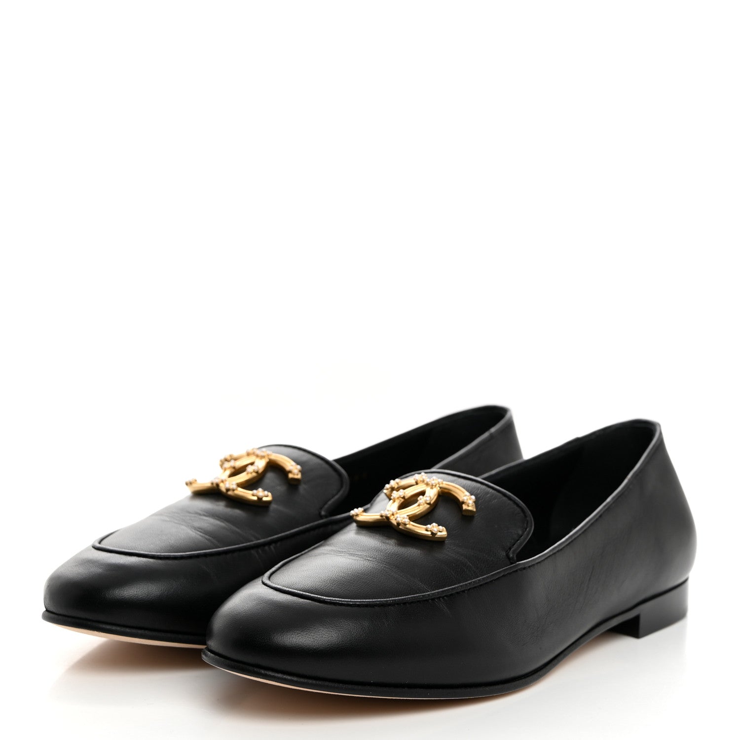 Chanel Lambskin Pearl CC Loafers 38 Black 3 of 9