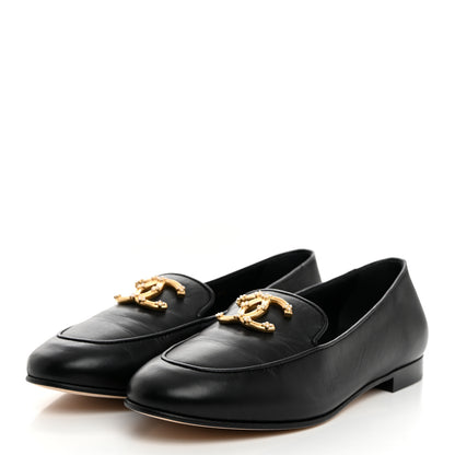 Chanel Lambskin Pearl CC Loafers 38 Black 3 of 9