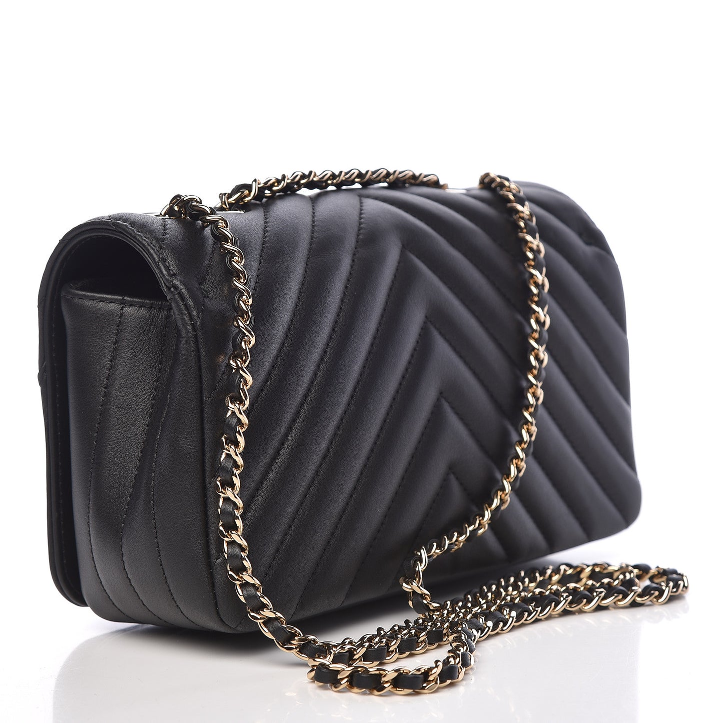 Calfskin Chevron Quilted Mini Statement Flap Black