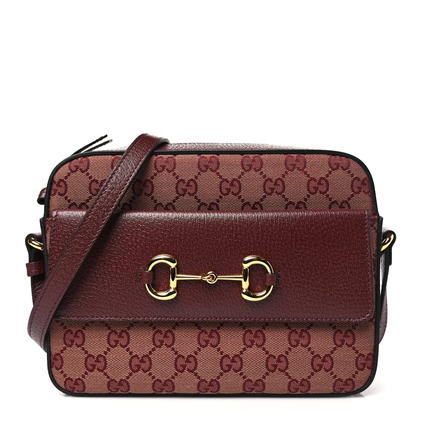 Monogram Textured Dollar Calfskin Small Horsebit 1955 Shoulder Bag Sahara Rubino Chardonnay