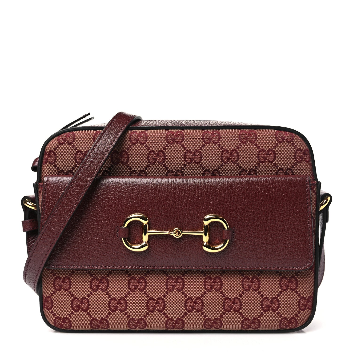 Gucci Monogram Textured Dollar Calfskin Small Horsebit 1955 Shoulder Bag Sahara Rubino Chardonnay 1 of 11