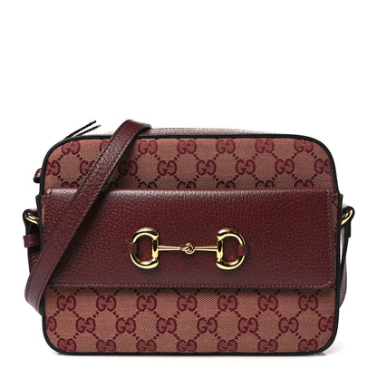 Gucci Monogram Textured Dollar Calfskin Small Horsebit 1955 Shoulder Bag Sahara Rubino Chardonnay 1 of 11