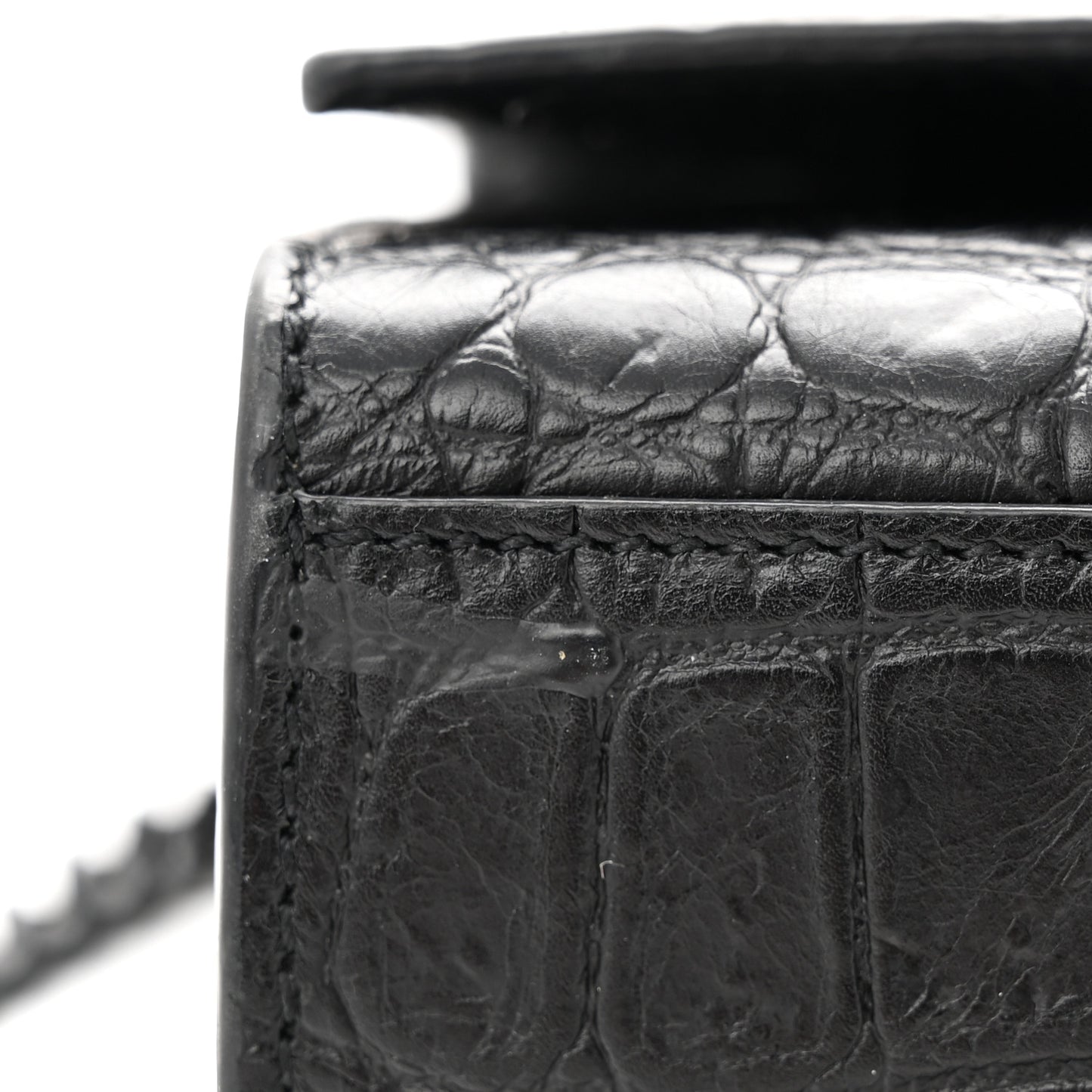 Calfskin Crocodile Embossed Medium Classic Monogram Kate Satchel Black