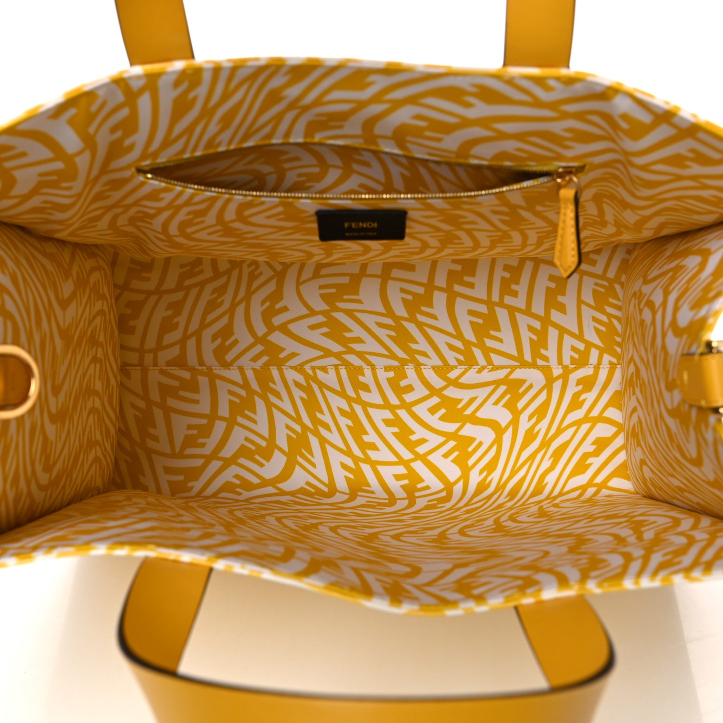 X SARAH COLEMAN Glazed Canvas Vitello King FF Vertigo Shopping Tote Bag Mimosa White