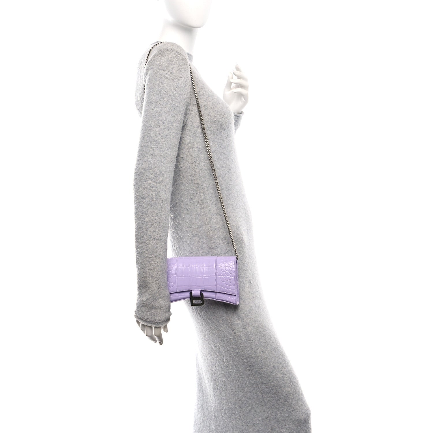 Balenciaga Shiny Calfskin Crocodile Embossed Hourglass Chain Bag Lilac 2 of 11