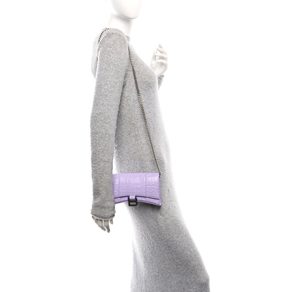 Balenciaga Shiny Calfskin Crocodile Embossed Hourglass Chain Bag Lilac 2 of 11