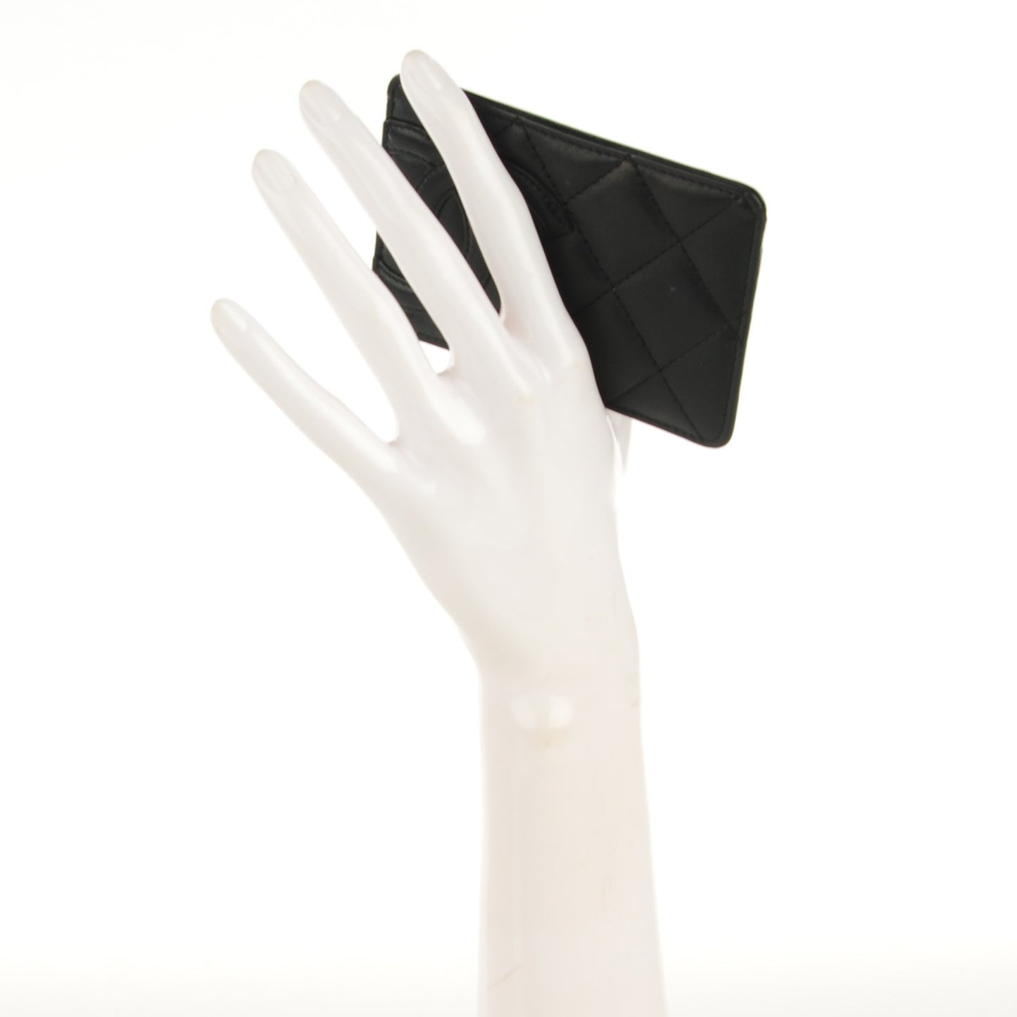 Calfskin Quilted Cambon Card Holder Black
