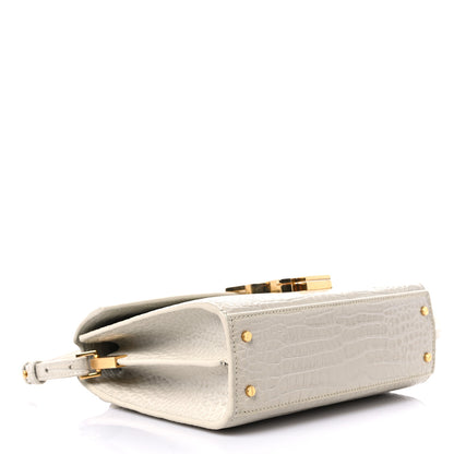 Saint Laurent Crocodile Embossed Mini Classic Monogram Cassandra Top Handle Crema Soft 3 of 9