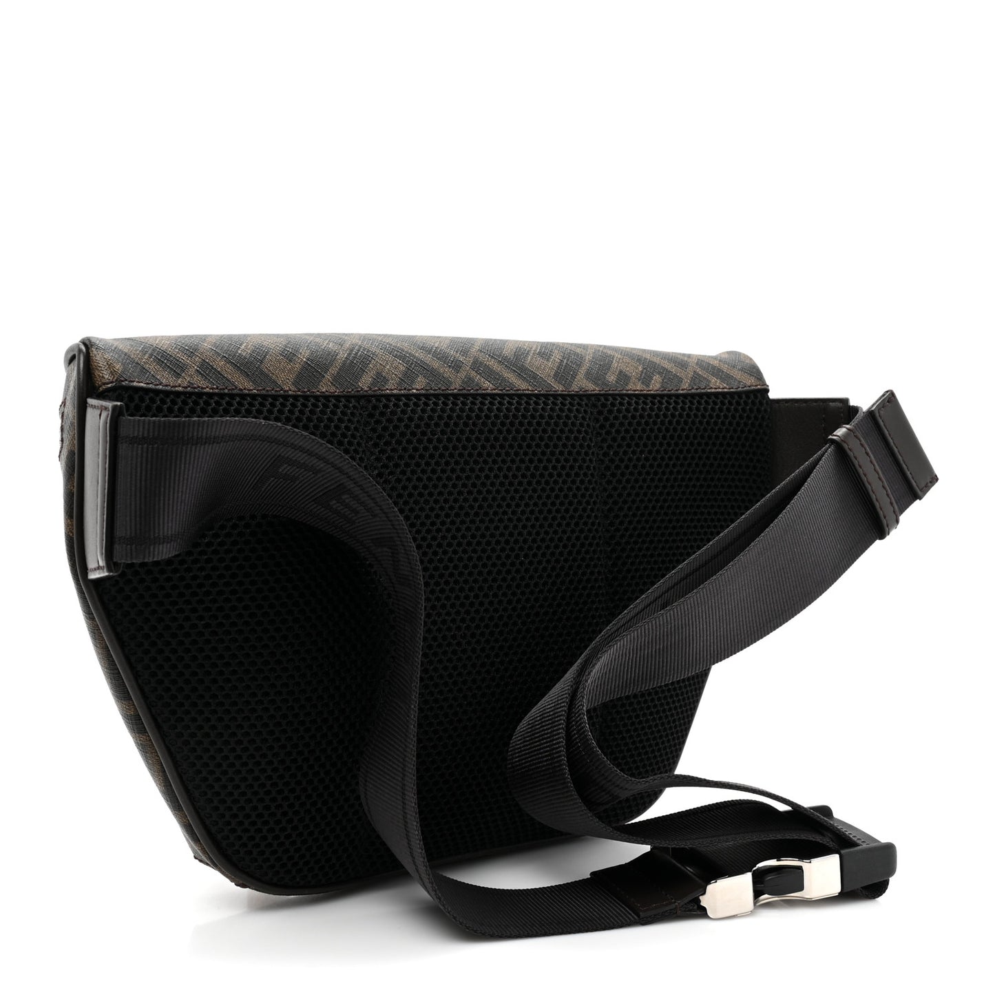 Shiny Glazed Fabric Vitello Cover FF 1974 Logo Belt Bag Black