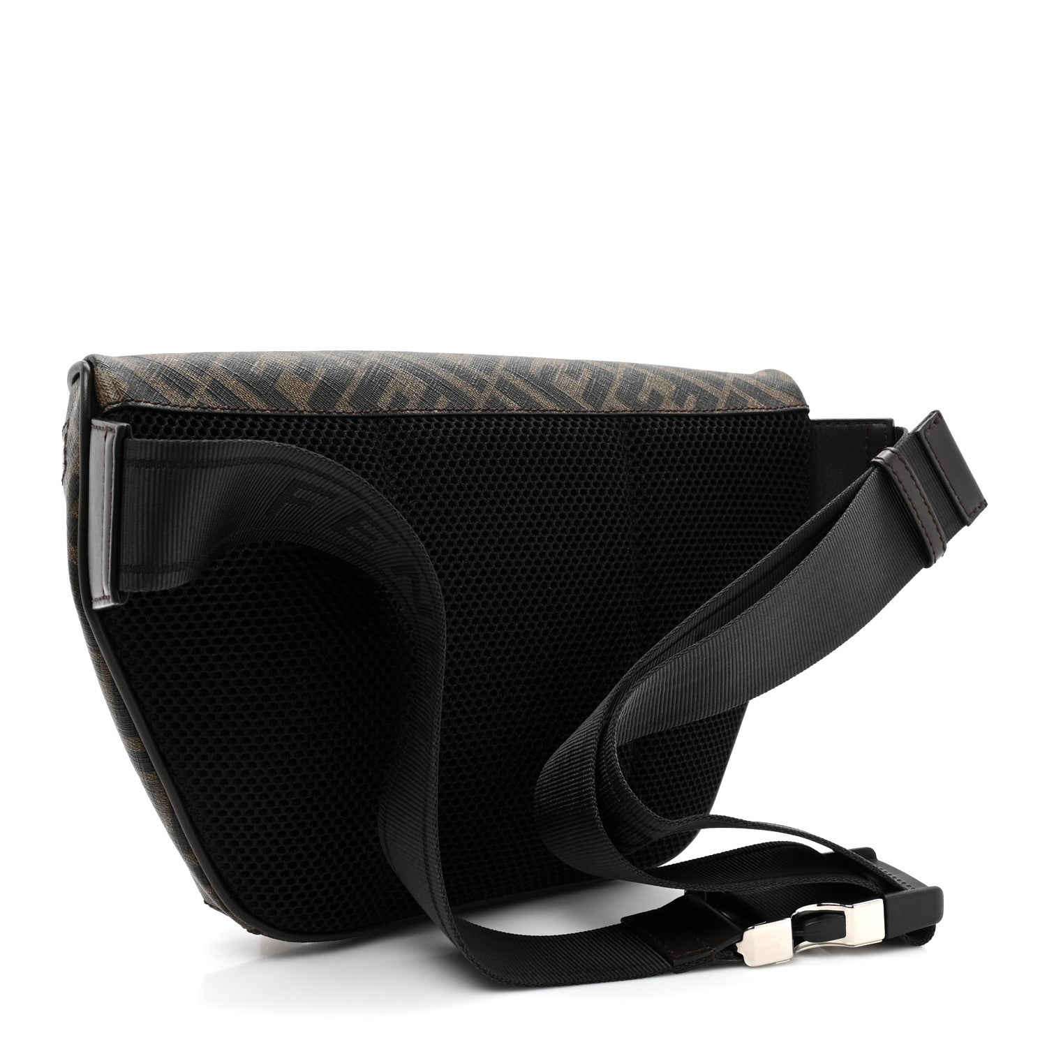 Fendi Shiny Glazed Fabric Vitello Cover FF 1974 Logo Belt Bag Black 3 of 11
