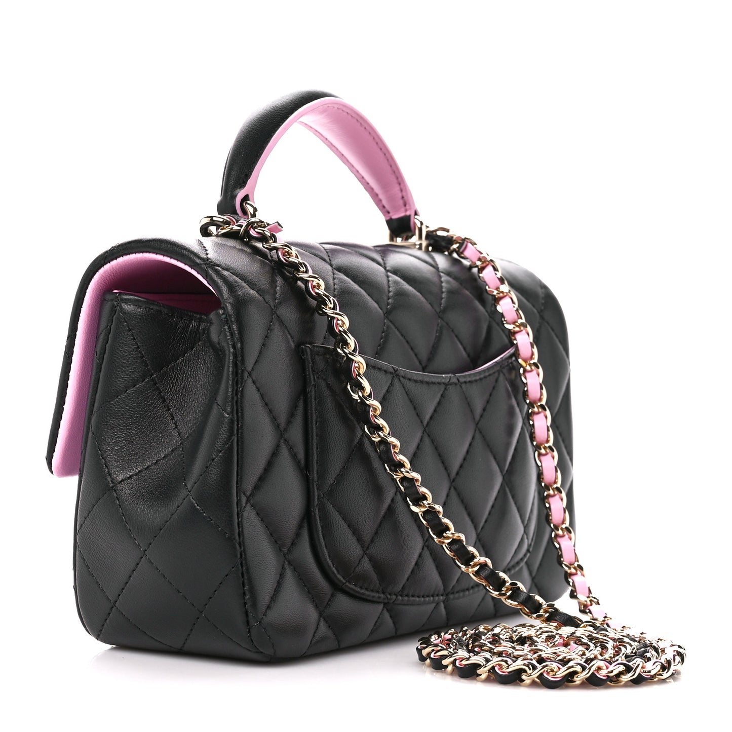 Lambskin Quilted Bi-Color Mini Top Handle Rectangular Flap Black Lilac