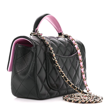 Chanel Lambskin Quilted Bi-Color Mini Top Handle Rectangular Flap Black Lilac 3 of 12
