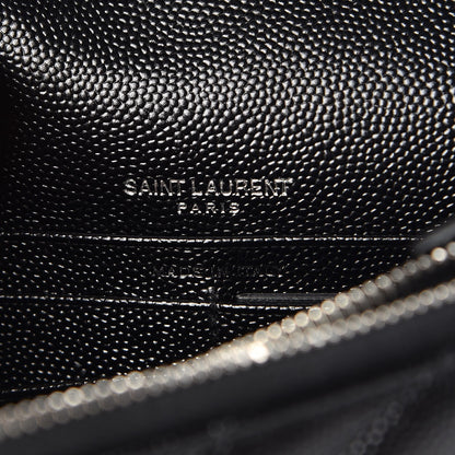 Saint Laurent Grain De Poudre Matelasse Chevron Monogram Envelope Chain Wallet Black 7 of 10