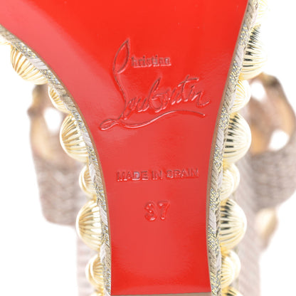 Christian Louboutin Glitter Mesh Specchio Rondaclou 120 Wedge Sandals 37 Gold 6 of 9