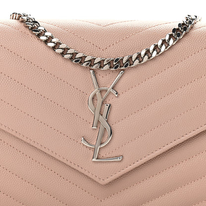 Saint Laurent Grain De Poudre Matelasse Chevron Monogram Chain Wallet Pale Pink 7 of 10