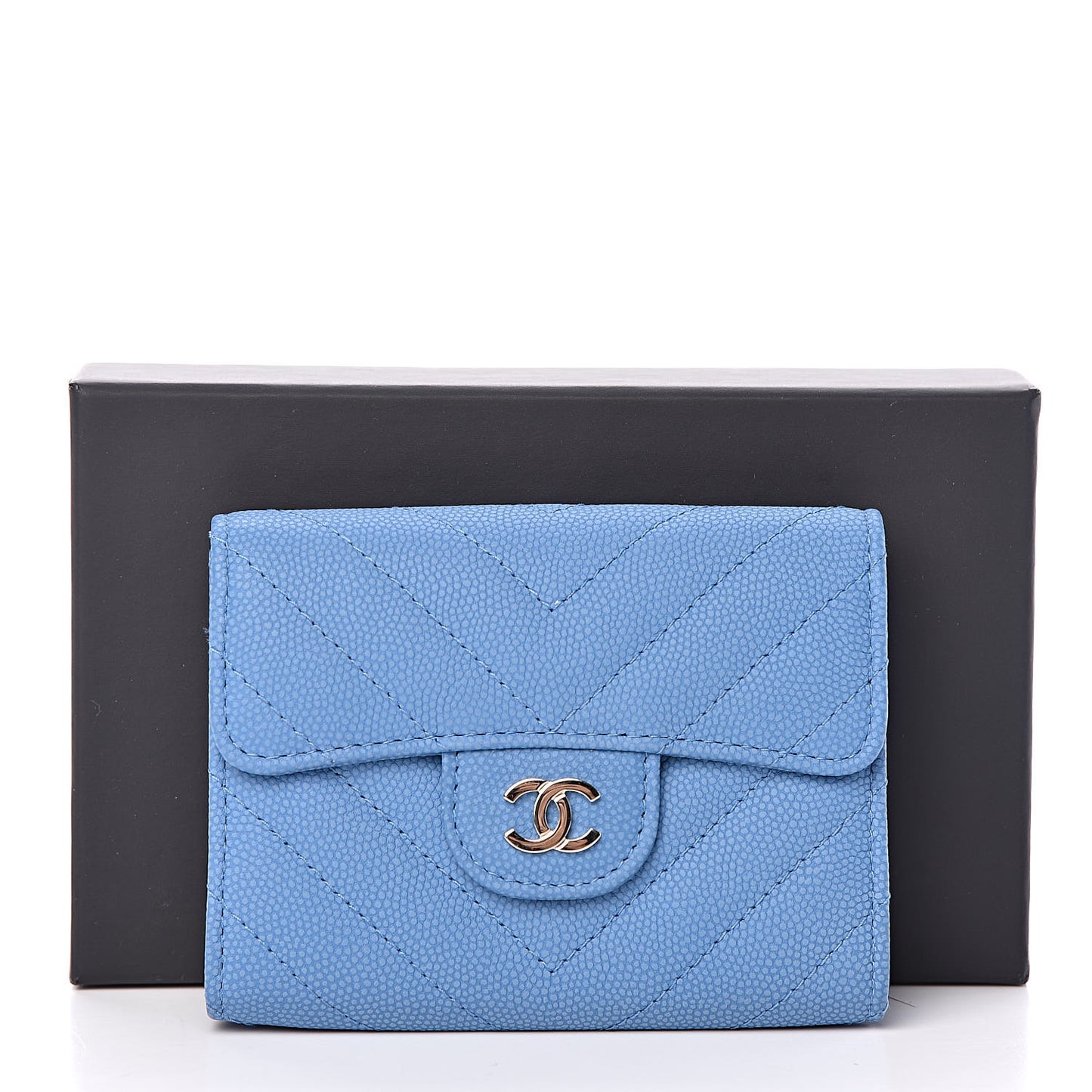 Caviar Chevron Quilted Card Holder Blue