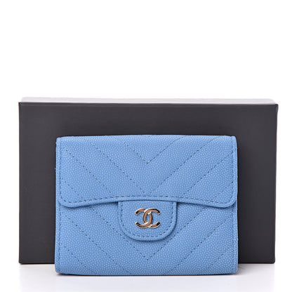 Chanel Caviar Chevron Quilted Card Holder Blue 9 of 9