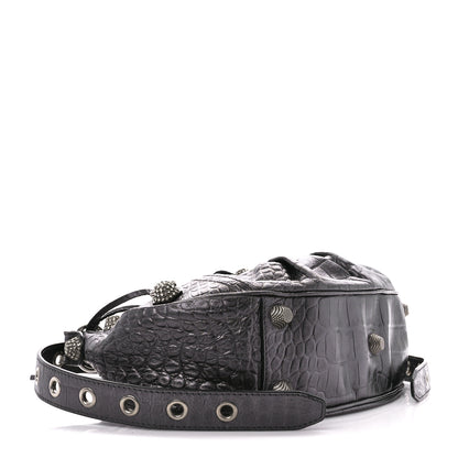 Balenciaga Metallic Calfskin Crocodile Embossed Crystal Small Le Cagole Shoulder Bag Gunmetal 4 of 14