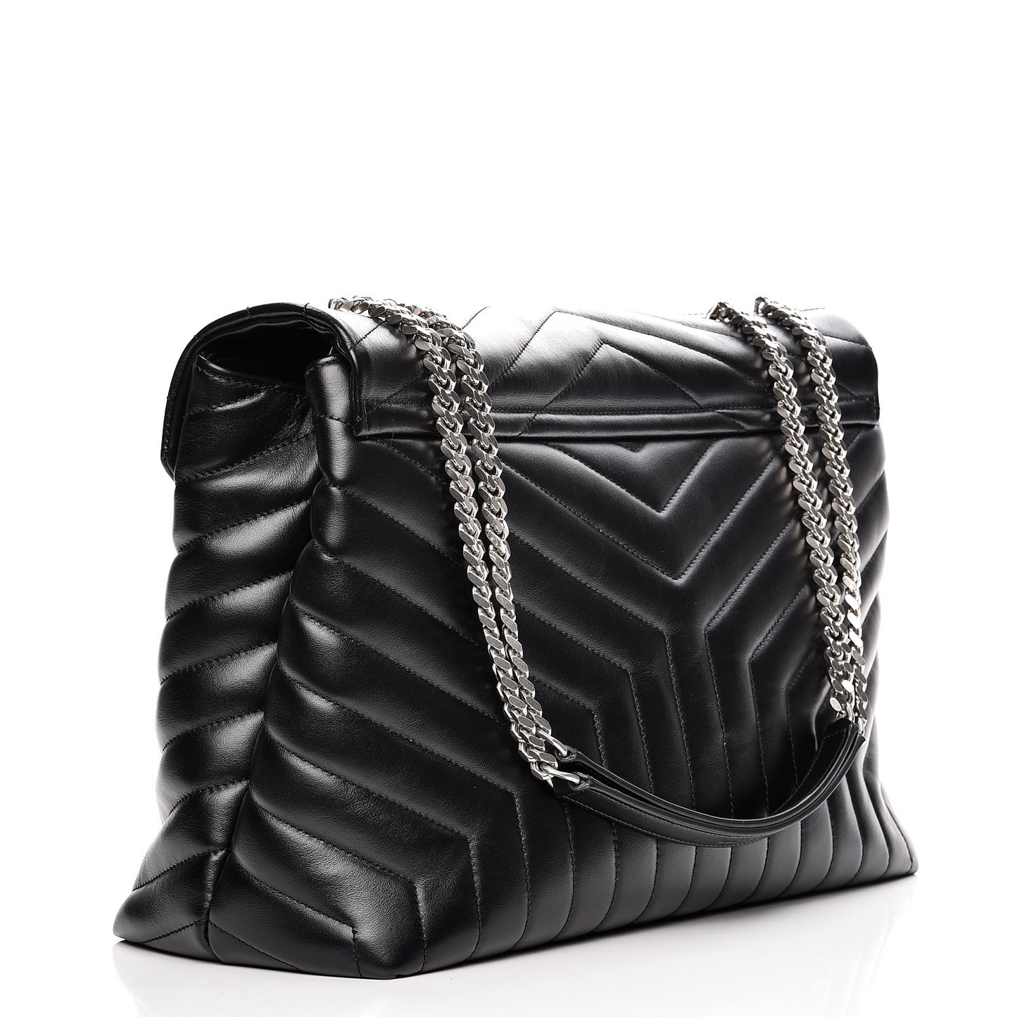 Calfskin Y Quilted Monogram Large Loulou Chain Satchel Black