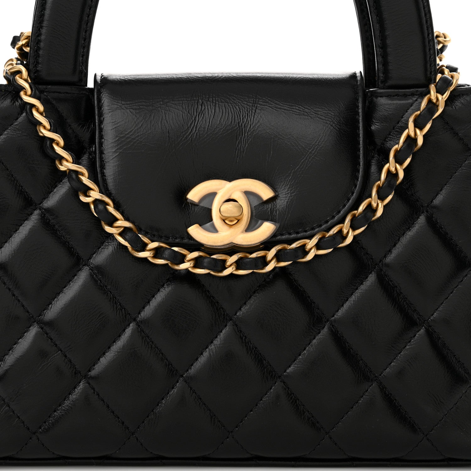 Chanel Shiny Aged Calfskin Quilted Nano Kelly Shopper Black 8 of 12