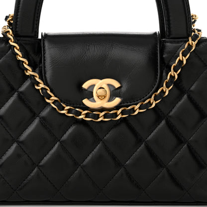 Chanel Shiny Aged Calfskin Quilted Nano Kelly Shopper Black 8 of 12