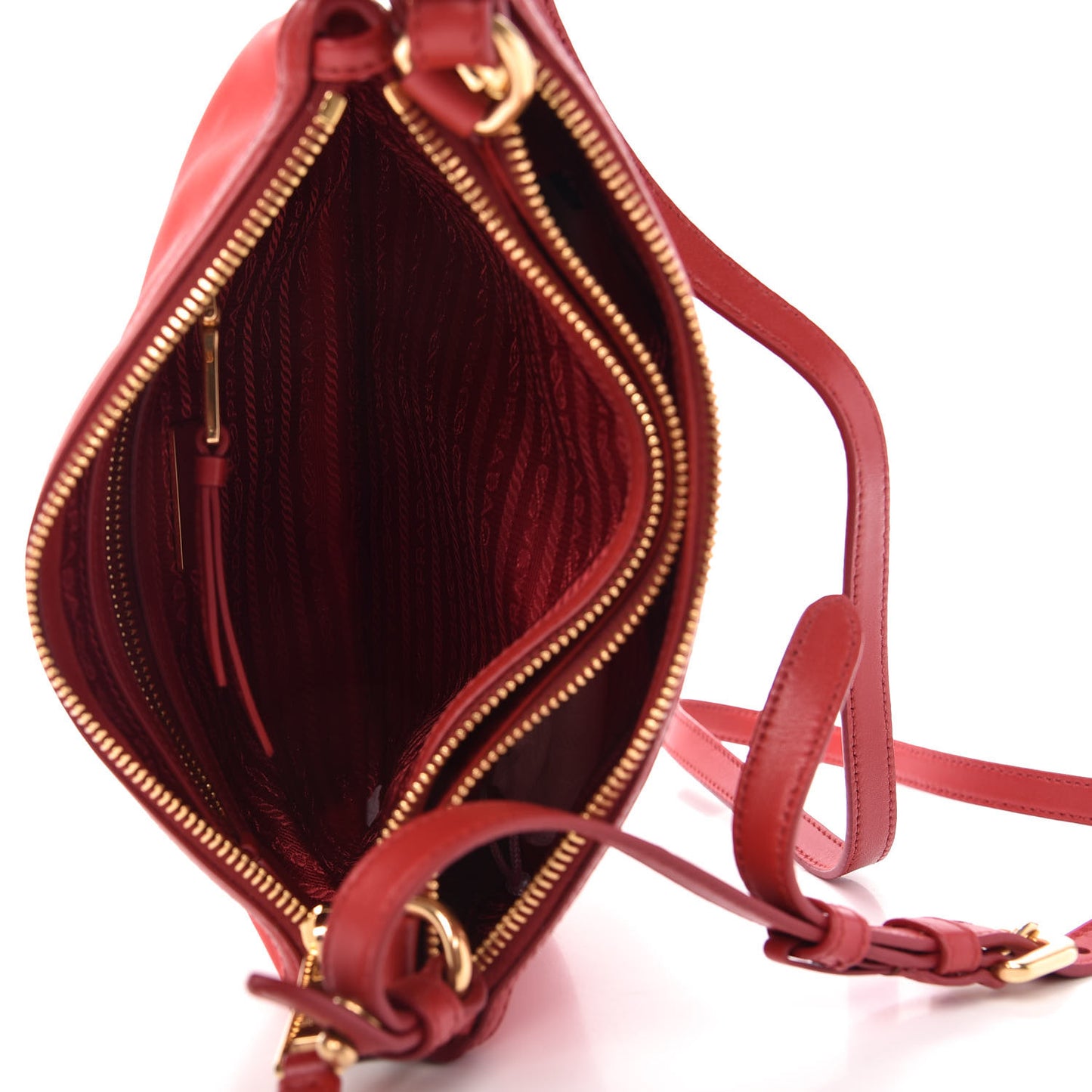 Tessuto Nylon Soft Calf Double Zip Crossbody Bag Rosso