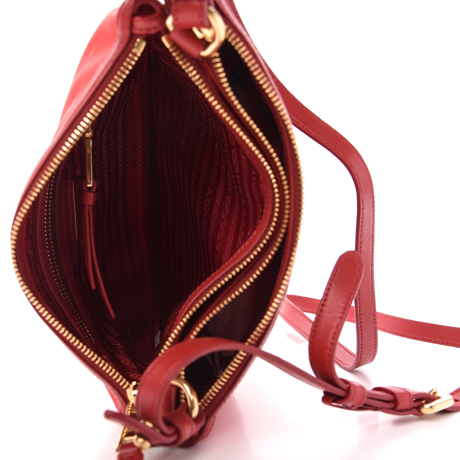 Prada Tessuto Nylon Soft Calf Double Zip Crossbody Bag Rosso 5 of 11