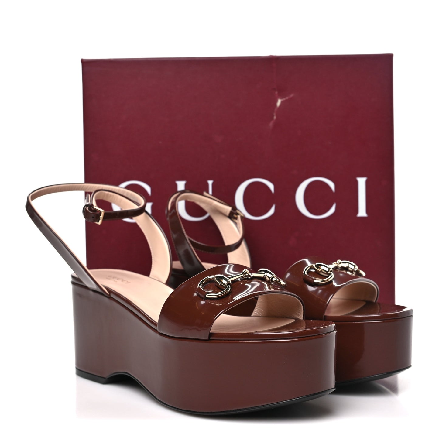 Superlight Calfskin Horsebit Platform Sandals  39 Sweet Chestnut