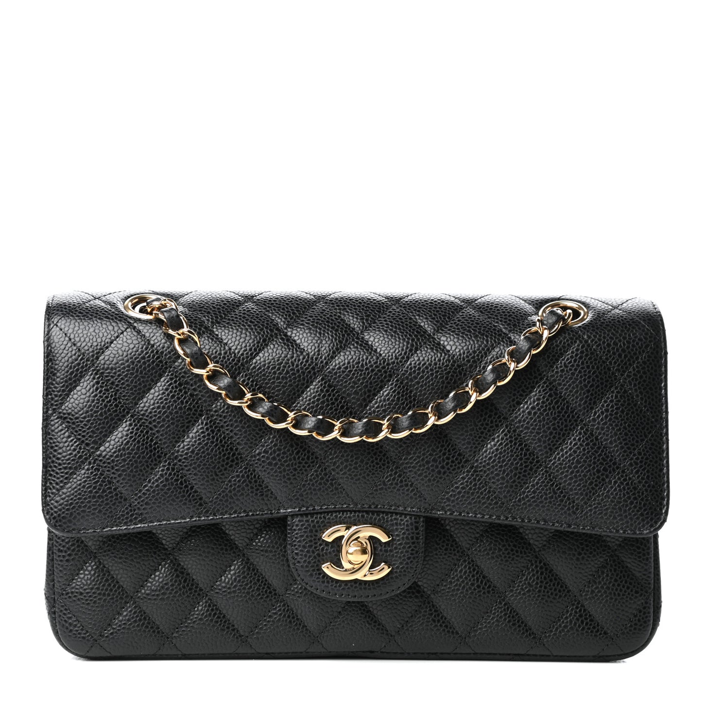 Caviar Quilted Medium Double Flap Black