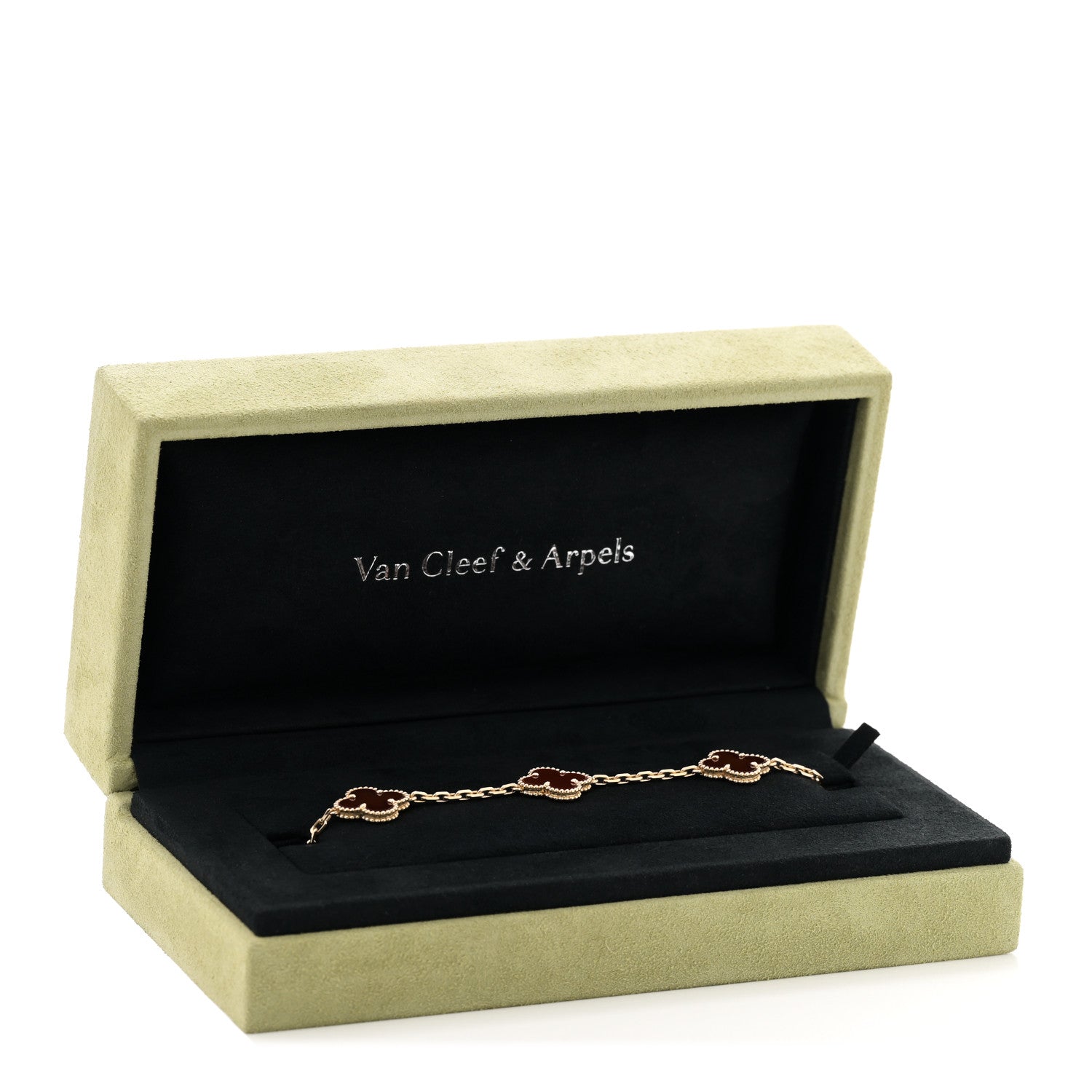 Van Cleef & Arpels 18K Yellow Gold Carnelian 5 Motifs Vintage Alhambra Bracelet 6 of 6