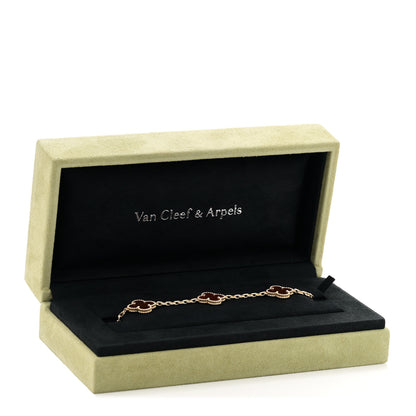 Van Cleef & Arpels 18K Yellow Gold Carnelian 5 Motifs Vintage Alhambra Bracelet 6 of 6
