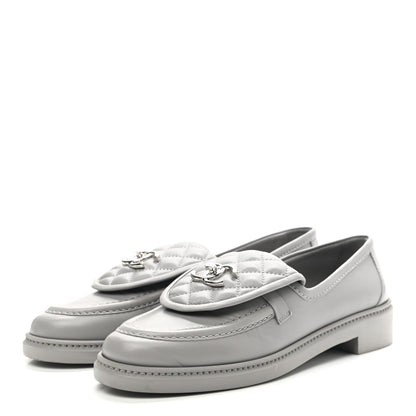Chanel Lambskin Quilted CC Turnlock Loafers 40 Grey 3 of 11