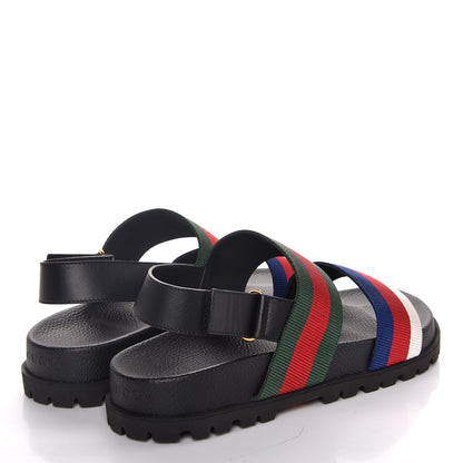 Gucci Calfskin Double Web Mens Rimini Lug Sole Sandals 12 Black 4 of 8