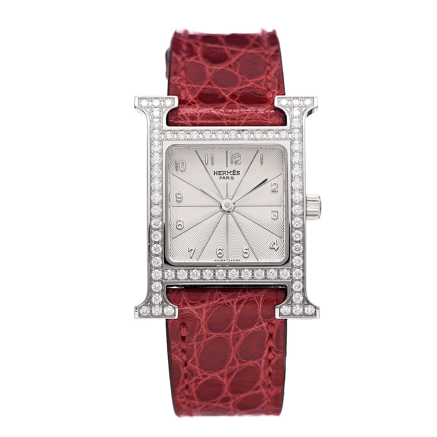 Stainless Steel Alligator Diamond Bezel 21mm Heure H Hour Quartz Watch Braise
