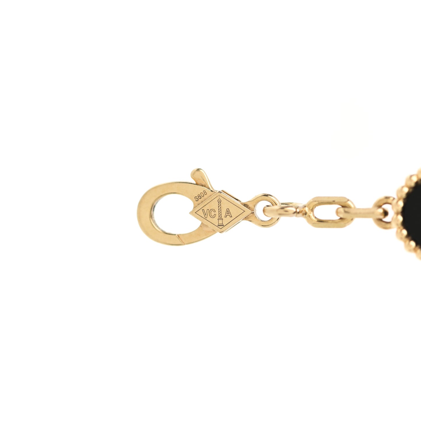18K Yellow Gold Black Onyx 5 Motifs Vintage Alhambra Bracelet